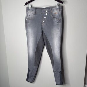 Pikeur Belina Jeans Asymetrical Zipper Full Seat Breeches in Gray Womens 32 Long